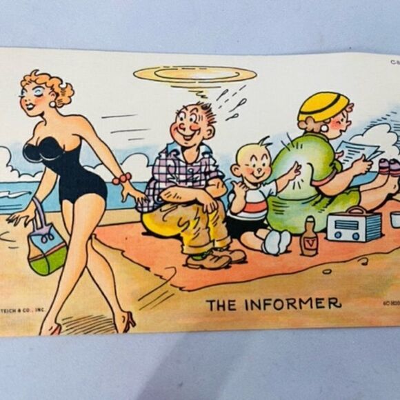 4 Vintage Comedy Postcard   The Informer Trailer Camp Home LINEN UNPOSTED TEICH - Picture 4 of 6